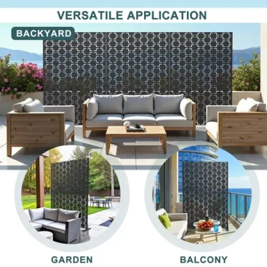 PexFix 72 in. H x 47 in. W Outdoor Metal Square Black Galvanized Panel Screen Garden Fence Brick Pattern Walls image {5}