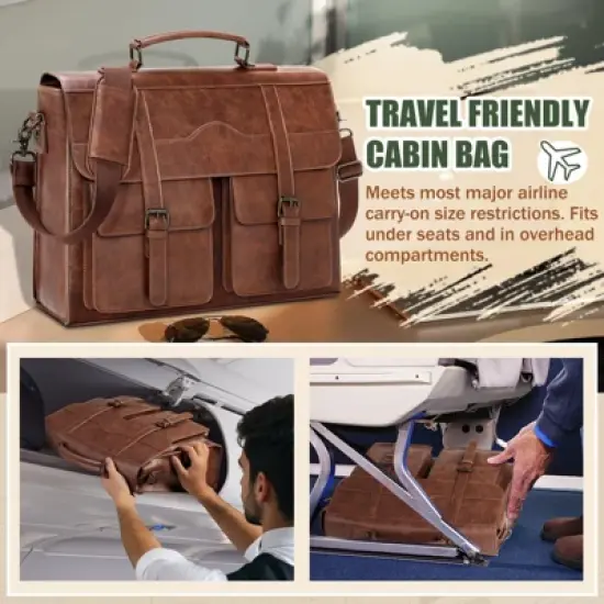 Mens Messenger Bag  Vintage Leather Laptop Briefcase Satchel Computer Shoulder Bag image {2}