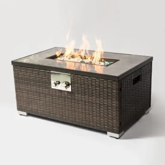 Christopher Knight Home Nydia 40,000 BTU Propane Steel and Rattan Fire Pit Table with Ceramic Tile Tabletop image {7}