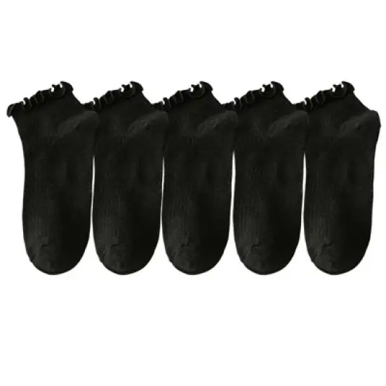 Anna-Kaci Women's 5-Pack Ribbed Ankle Socks with Ruffle Lettuce Trim Soft Stretch Cotton Cute Everyday Style image {7}