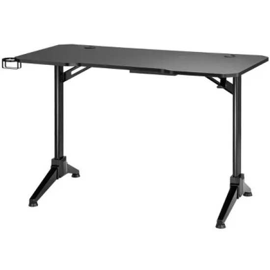 Monoprice Home Office Steel Frame Computer Desk with Solid-Core 4-foot Desktop and Accessory Attachments, Black - Workstream Collection image {1}