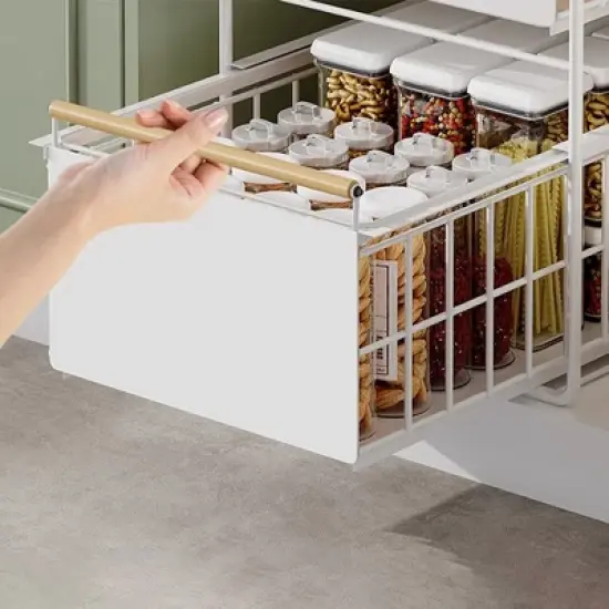 Carbon Steel Kitchen Cabinet Pull-Out Basket Under Sink Rack Multi-Function Bowl And Dish Seasoning Storage Rack Pull-Out Layered Shelf image {3}