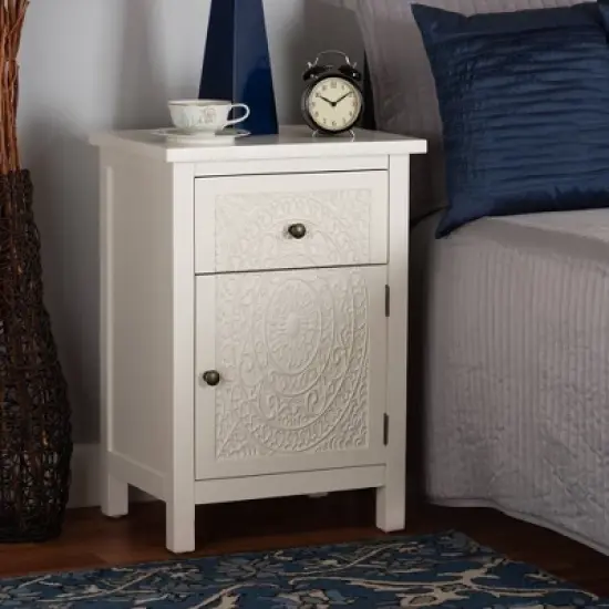 Lambert Wood 1 Drawer Nightstand White - Baxton Studio image {10}