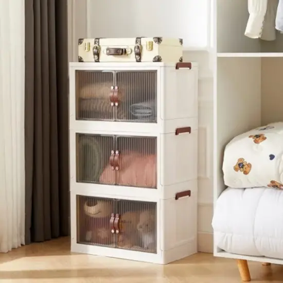 DOMETOUR Two-Layer Foldable Plastic Storage Box, Stackable And Space-Saving, Perfect For Homes, Offices, Closets, And Dorms. image {1}