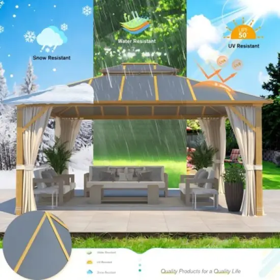 EROMMY 14 Ft. W x 12 Ft. D Aluminum Patio Gazebo image {2}