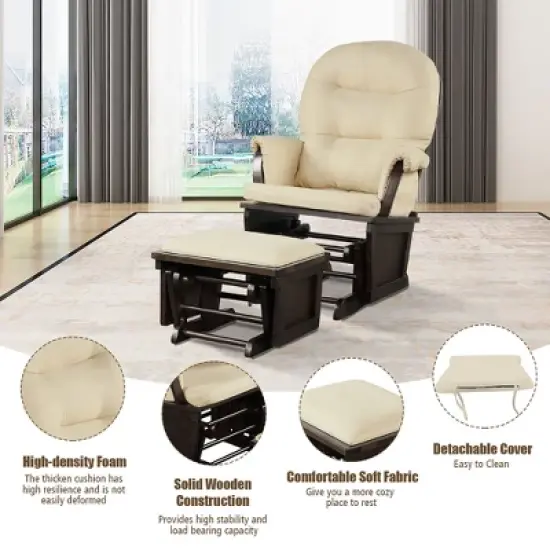 Costway Baby Nursery Relax  Rocker Rocking Chair Glider &Ottoman Set w/Cushion Light Grey\ Beige\Dark Grey image {8}