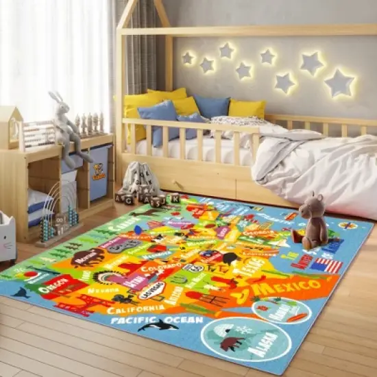 KC Cubs: Educational Rug: USA Map, 5x7' Playmat image {5}