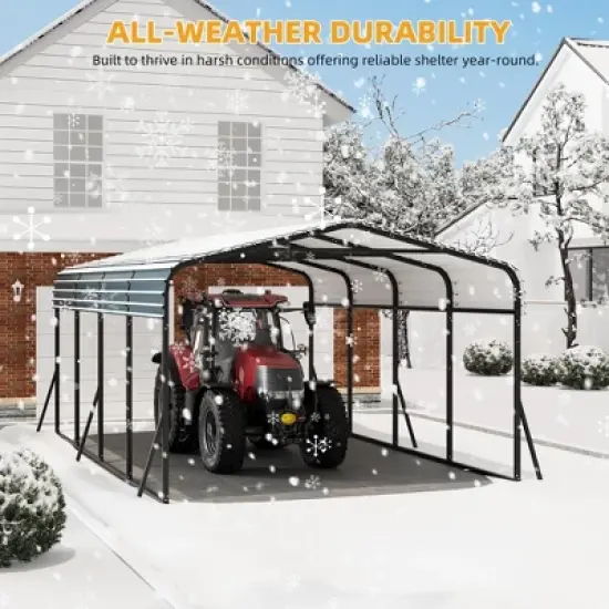 12x20 FT Heavy Duty Metal Carport Kit - Galvanized Steel Roof, 100MPH Wind Rated, 35PSF Snow Load for RV, Tractors, Trucks image {7}