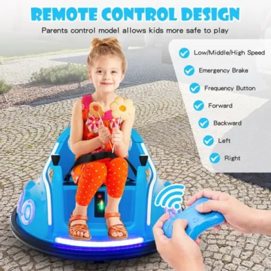 Costway 12V Kids Ride on Bumper Car Remote Control w/ Flashing LED Light & Music image {6}
