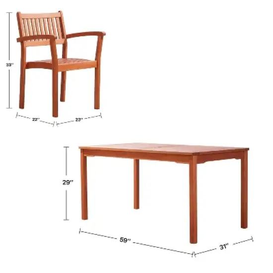 Azen 5pc Outdoor Dylan Coastal Eucalyptus Hardwood Dining Set Red Brown image {6}