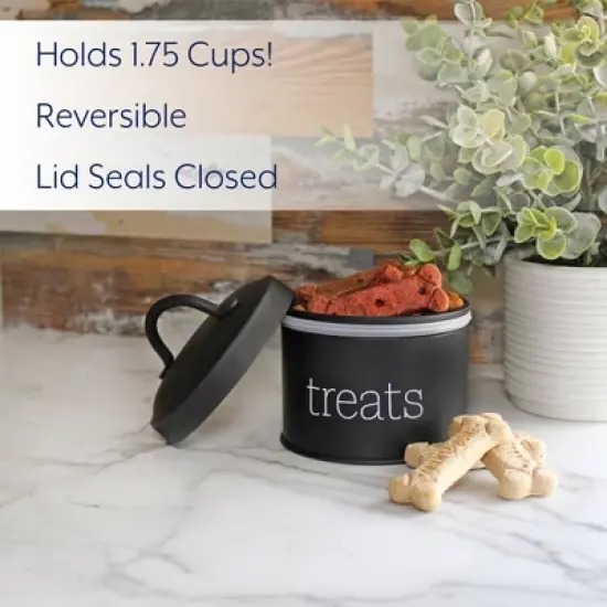 AuldHome Design Enamel Cat Treat Container, Small Retro Modern Farmhouse Pet Treats Jar Canister image {6}