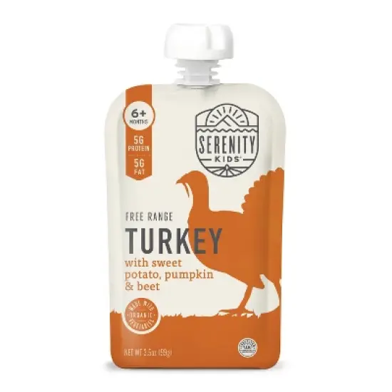 Serenity Kids Free Range Turkey with Organic Sweet Potato, Pumpkin & Beet Baby Food Pouch - 3.5oz image {9}