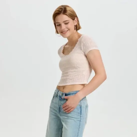 Women's Short Sleeve Jacquard Knit Boho Lace Top - Wild Fable&trade; image {2}