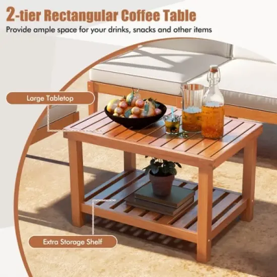 Costway 6 PCS Acacia Wood Patio Furniture Set with Cushions and 2-Tier Coffee Table image {6}