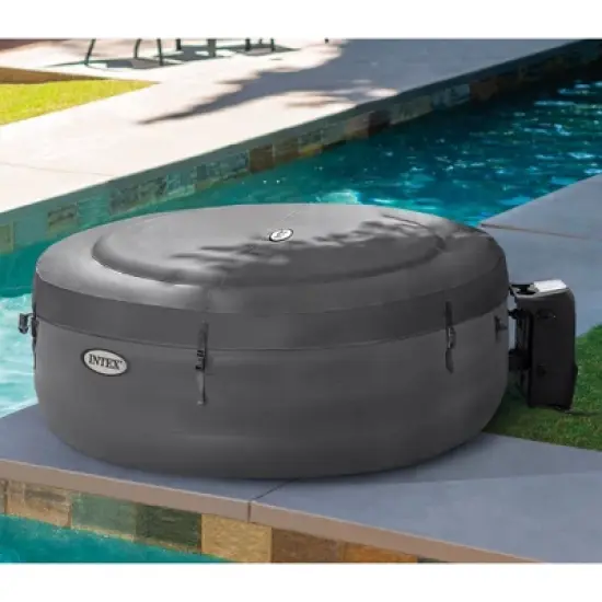 Intex SimpleSpa Bubble Massage 4 Person Inflatable Round Hot Tub Relaxing Outdoor Water Spa with Soothing Jets, Insulated Cover, and Storage Bag, Gray image {2}
