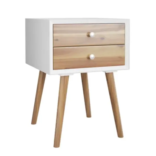 Tangkula Wooden Nightstand with 2 Storage Drawers Accent End Side Table for Bedroom&Living room image {9}