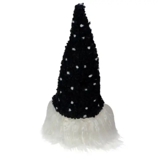 Northlight LED Lighted Polka Dot Knit Hat Gnome Christmas Decoration - 10" - Black and White image {4}