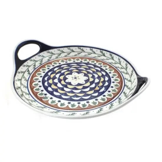 Blue Rose Polish Pottery 1333 Zaklady Round Serving Tray with Handles image {3}