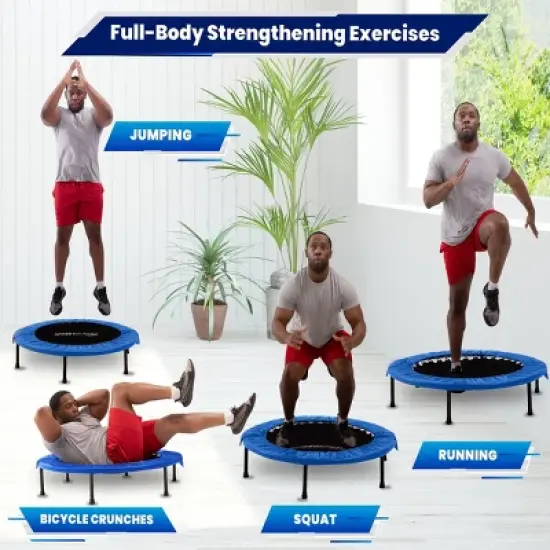 Machrus Upper Bounce Mini Trampoline with Adjustable Handbar &ndash; Round Foldable Rebounder Fitness Trampoline for Kids & Adults image {4}