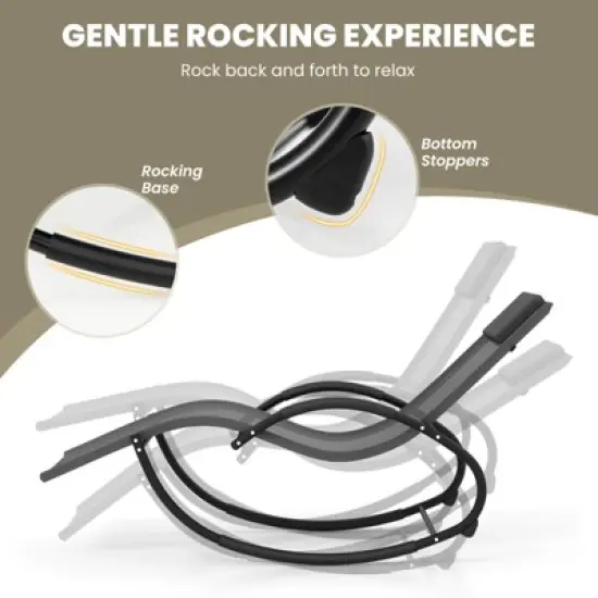 Costway 1/2 PCS Outdoor Rocking Lounge Chair with Removable Headrest Breathable Backrest & Seat Grey image {8}