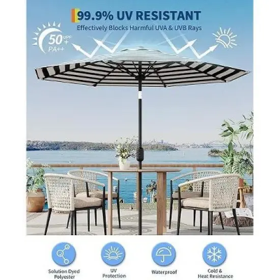 9FT Outdoor Patio Umbrella, 8-Rib Steel Frame with Smooth Crank & Tilt, UV-Blocking Waterproof Canopy for Tables & Poolside image {4}