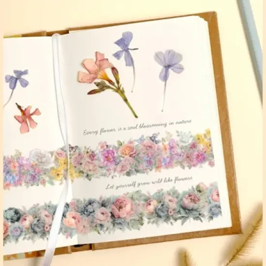 Wrapables Classic Floral PET Washi Tape for Scrapbooking, Stationery, Journaling, Diary, Card Making (Set of 2) image {2}