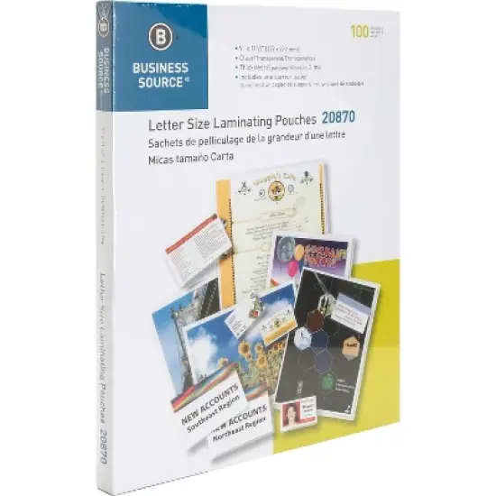 Business Source Laminating Pouch Ltr 3Mil 9"x11-1/2" 100/BX Clear 20870 image {2}