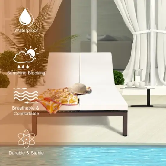 Costway 2-Person Patio Rattan Chair Recliner Adjustable Cushioned W/Wheel image {6}