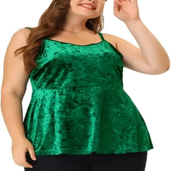 Agnes Orinda Women's Plus Size Velvet Adjustable Strap Peplum Camisole image {7}