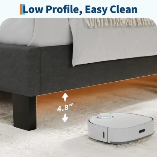 Bed Frame with Adjustable Headboard, Heavy Duty 1000lb Support, No Box Spring Needed, Dark Grey Upholstered Platform Base, Easy Assembly image {2}