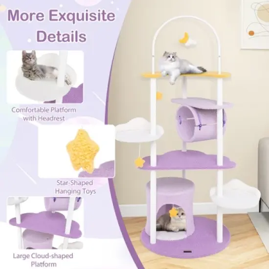 Tangkula 62" Multi-level Cat Tree w/ Moon-Shaped Top Perch Cloud-Shaped Jumping Platform image {7}