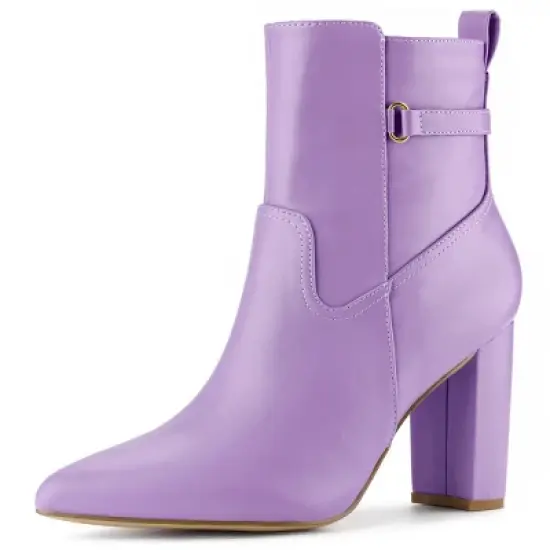 Allegra K Women's Pointed Toe Chunky High Heels Ankle Boots image {10}