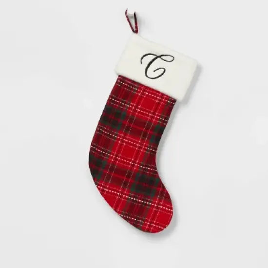 20" Plaid Monogram Christmas Holiday Stocking with Faux Fur Cuff Red/Green/White - Wondershop&trade; image {5}