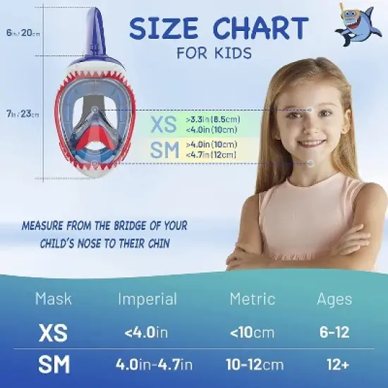 NEBIBO Kids Snorkel Face Mask Snorkeling Detachable Camera Mount - Blue - Small, Snorkel Sets, Ages 6+ image {5}