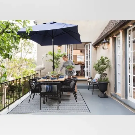 Pattern Stripe Outdoor Rug Blue - Threshold image {6}