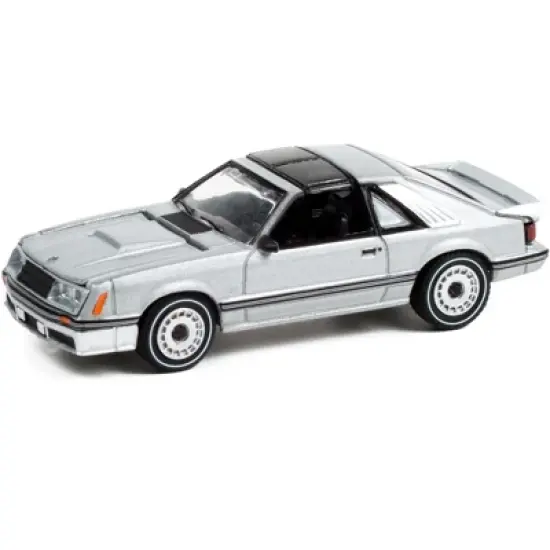 1982 Ford Mustang GT 5.0 Silver Metallic with Black Stripes "Greenlight Muscle" Series 26 1/64 Diecast Model Car by Greenlight image {1}