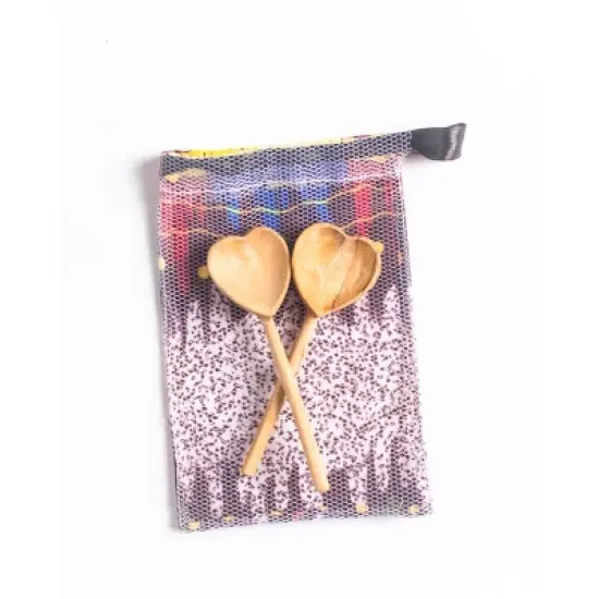 Slickblue Wooden Heart Teaspoon Pair, Hand Carved Olive Wood Coffee and Tea Spoons with Storage Pouch image {4}