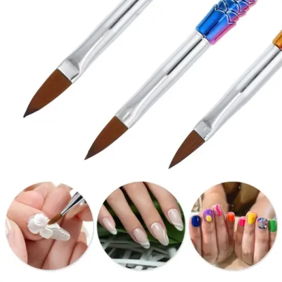 Unique Bargains Nail Art Brushes Silver Tone Multicolored 3 Pcs image {2}