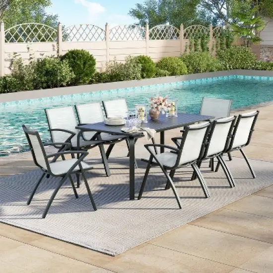 Patio Dining Set with Outdoor Dining Chairs 8PCS & 71" Aluminum Patio Table image {2}
