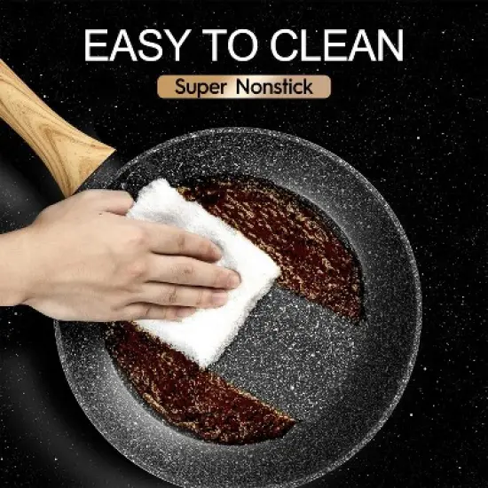 MICHELANGELO Nonstick Frying Pan with Lid, Non Stick Frying Pan with Non-Toxic Coating, Small Skillet with Lid, Granite Pan for All Cooktops image {3}