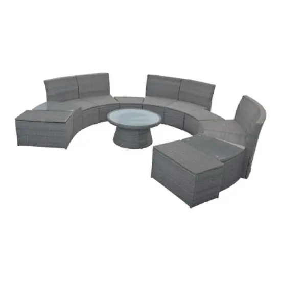 10-Piece Outdoor Rattan Modular Sectional Sofa Set with Coffee Table, Storage Box, Side Tables image {14}