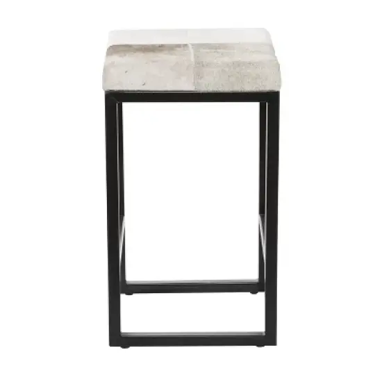 Industrial Cowhide and Metal Counter Height Barstool Gray - Olivia & May image {2}