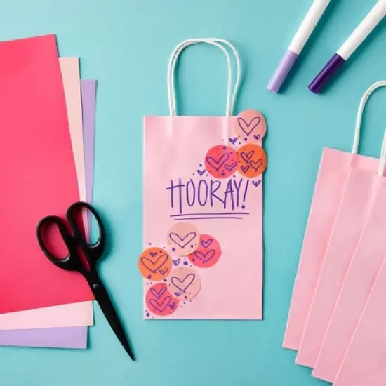 Blue Panda 25-Pack Pink Gift Bags with Handles - Small Paper Treat Bags for Birthday, Wedding, Retail (5.3x3.2x9 In) image {2}