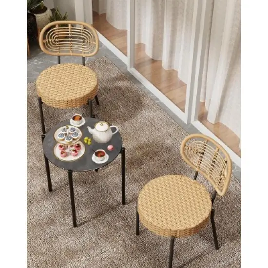 Acekool 3-Piece Wicker Bistro Set - 2 Chairs & Glass Table for Patio, Balcony & Small Spaces image {3}