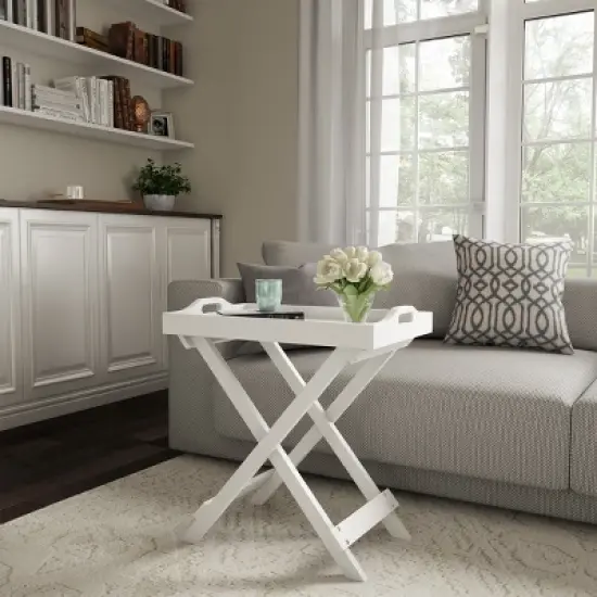 Hastings HomeFolding End Table with Wooden Stand and Removable Top Tray, White image {4}