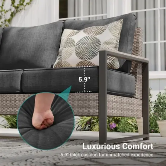 Sonkuki Loveseat Sofa, All-Weather PE Rattan Wicker Set Patio Conversation Couch with Cushion image {3}