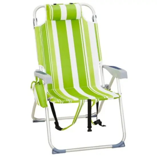 FURNIinspire Outdoor Portable Chair Adjustable Back with Storage Pockets for Comfort and Relaxation, Green Stripes, 24.8"*27.56"*38.98" image {5}