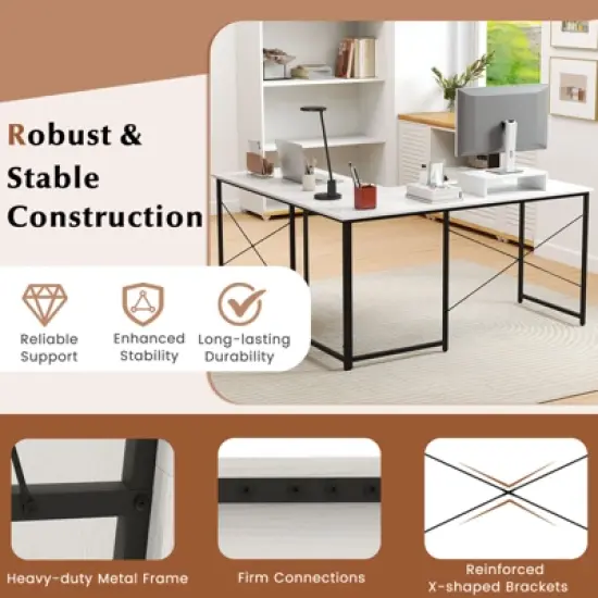 Tangkula L-Shaped Computer Desk with Power Outlets 95&rdquo; Long 2-Person Desk with Monitor Shelf Modern Corner Desk Gaming Table with USB Ports White image {6}