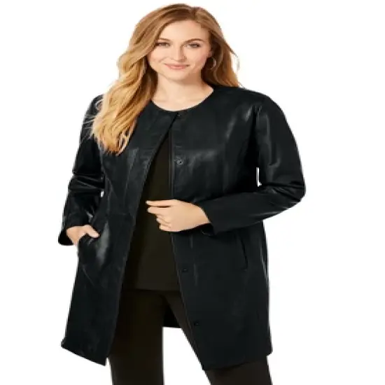 Jessica London Women&rsquo;s Plus Size Three-Quarter Leather Jacket image {2}