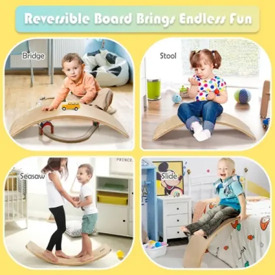 Costway Wooden Wobble Balance Board Kids Adult 15.5'' wider Rocker Board Toy 660LBS image {6}